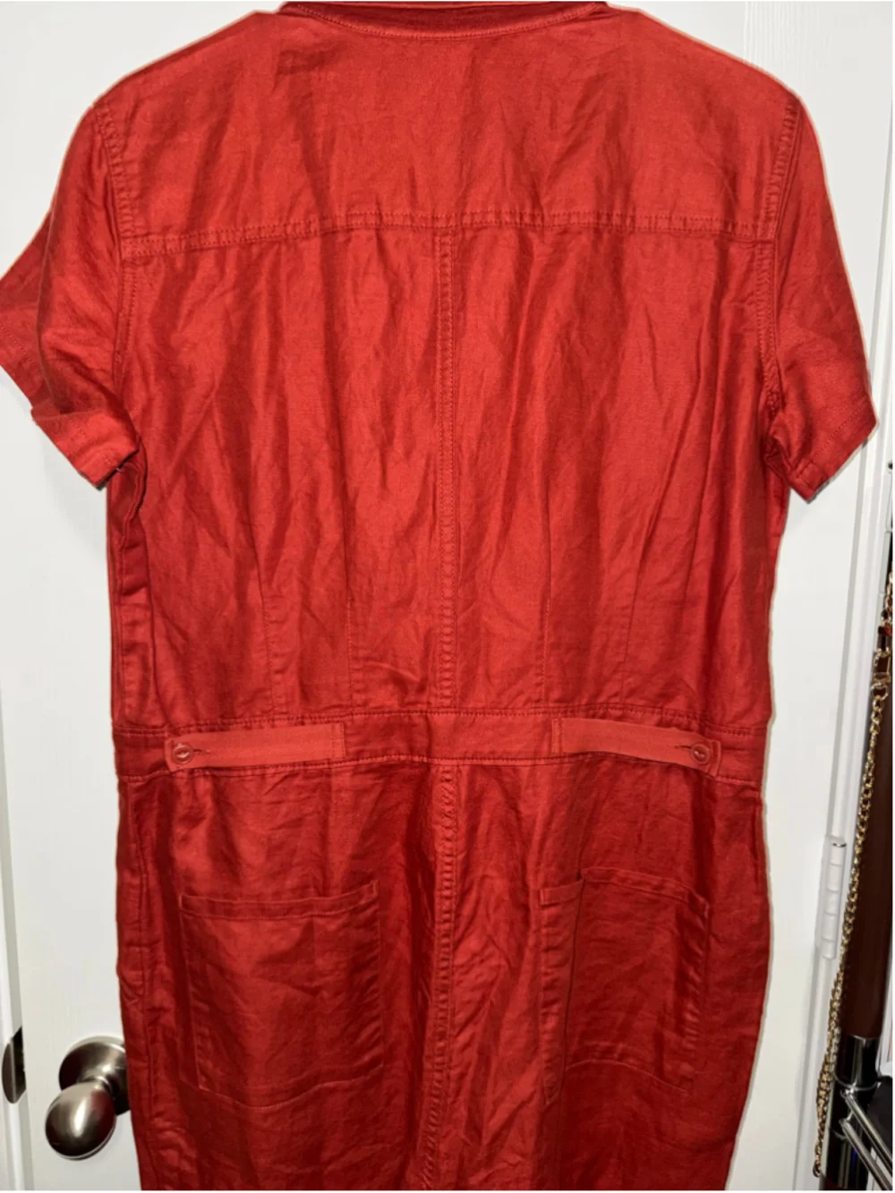 Quince Linen Organic Cotton Utility Jumpsuit Terracotta Size M